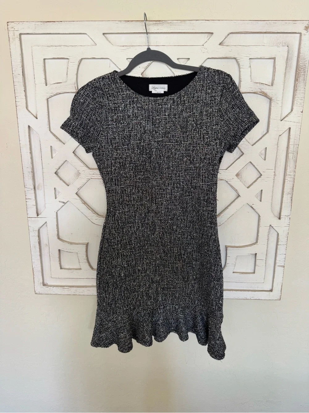 Lovers + Friends Shelly Black & White Tweed Short Sleeve Ruffle Hem Mini Dress - Picture 5 of 8